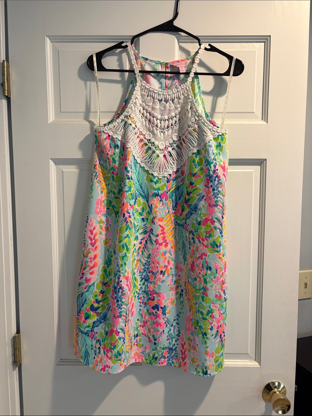 Lilly Pulitzer Multicolor Pastel Floral Dress with White Crochet Straps